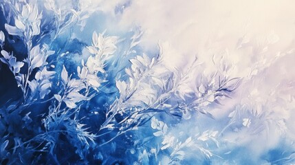 Naklejka na meble A serene watercolor painting featuring delicate blue and white foliage.