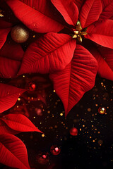 Wall Mural - Abstract background with red Poinsettia leaves. Vertical composition.