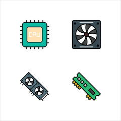 Poster - Electronic devices icon design vector symbol set chip cpu and graphic card