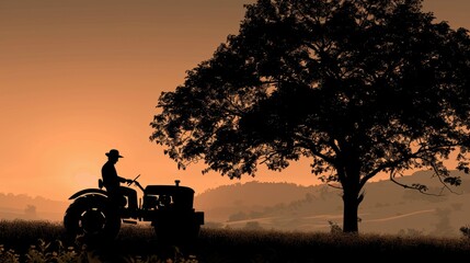 Farm worker operating tractor in preparation for upcoming harvest season activities