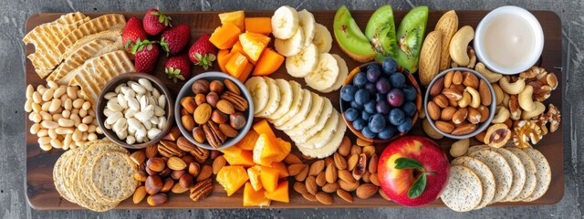 Poster - A beautifully arranged gluten-free snack platter. featuring nuts, fruits, and gluten-free crackers. highlighting healthy and delicious snacking options