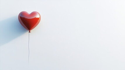 Poster - Red heart balloon floating on a white background with a soft, realistic shadow underneath, creating a playful feel Valentine's day horizontal web banner, sale flyer, advert, greeting card