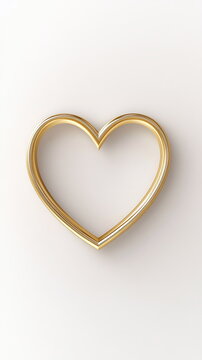 Simple outline of a heart in gold color on a plain white background, leaving ample negative space around Valentine's day vertical social media concept, photo footage stories reels