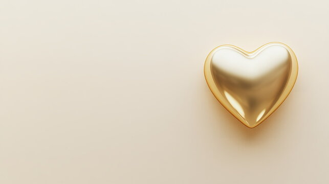 Small golden heart centered on a light cream background with a slight texture, giving a soft, elegant look Valentine's day horizontal web banner, sale flyer, advert, greeting card