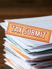 Poster - A stack of papers with a prominent 
