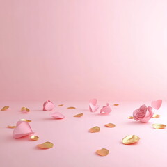 Poster - Soft pastel Valentine's Day square post social media template with empty copy space, light pink background, faintly visible rose petals and delicate heart outlines creating sweet, loving wedding