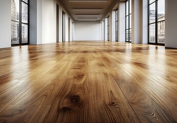 Wall Mural - Modern empty room with hardwood floor and city view