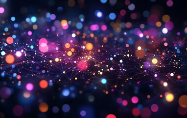 Aufkleber - An abstract digital network with vibrant, interconnected nodes symbolizing advanced communication and data exchange, set in a hightech futuristic world