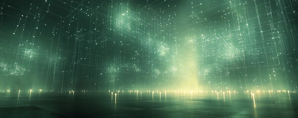 Fototapete - A surreal abstract network of connected nodes, representing digital communication and data exchange, glowing against a futuristic tech backdrop