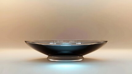 Poster - Sleek and modern futuristic smart weighing scale with a captivating holographic digital interface set against a neutral gradient background providing ample copyspace