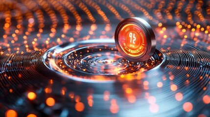 Poster - close up of a cutting edge digital thermometer projecting a vibrant 3d holographic display of real t