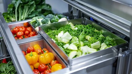 Poster - advanced sorting machine efficiently processing and handling fresh vegetables in a clean modern indu