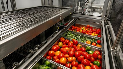 Poster - automated vegetable sorting machine handling fresh produce in clean high tech industrial agricultura