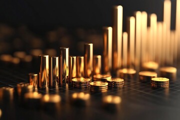 Poster - towering bar graphs in a golden glow symbolizing stable and consistent investment growth representin