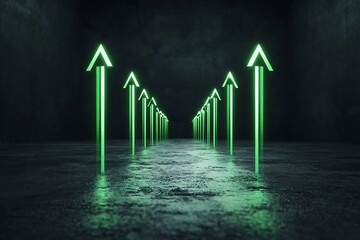 Poster - Glowing digital chart with green arrows indicating continuous growth and positive investment trends