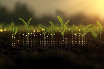 Poster - Sunlit agricultural landscape with a field of flourishing financial graphs and charts symbolizing stable and sustainable business growth economic prosperity and technology driven innovation