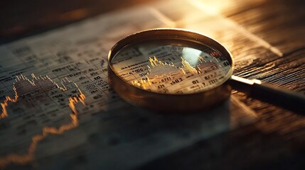 Poster - Magnifying Glass Revealing a Thriving Financial Chart Symbolizing Detailed Stability and Growth in the Business and Economic Landscape