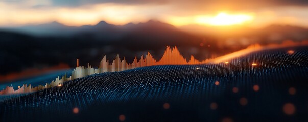 Poster - Radiant graph rising steadily against a backdrop of sunrise symbolizing hope and potential for promising financial growth investment success and economic prosperity