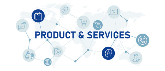 Poster - Product and services goods production industry by company sell to customer banner web header with icon flat global interconnected icon world wide
