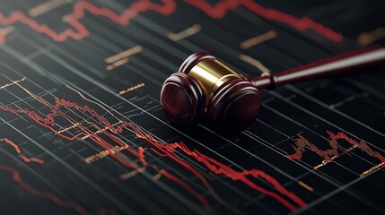 Poster - Judge s gavel surrounded by rising and falling graphs symbolizing the financial market s volatility and the importance of informed decision making in investment and trading