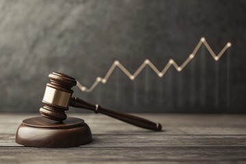 Poster - Gavel placed next to a steadily climbing line graph symbolizing the stable regulation and financial growth within the business and investment landscape