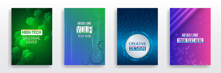 Wall Mural - Scientific cover template for presentation, banner. Page layout set for sci-fi. Set of high-tech covers for marketing. Modern technology design for posters. Futuristic background for flyer, brochure.