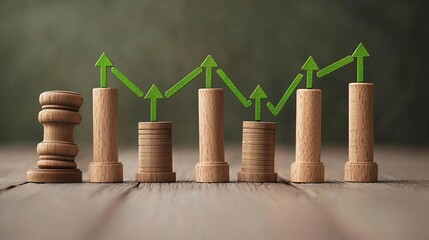 Poster - Conceptual image representing financial growth success and stability depicted through the use of gavels and green upward pointing arrows as symbolic elements