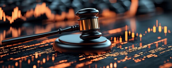 Poster - Blending the domains of justice and finance this captivating image showcases the intersection of judicial authority represented by the gavel and the dynamic world of the financial market