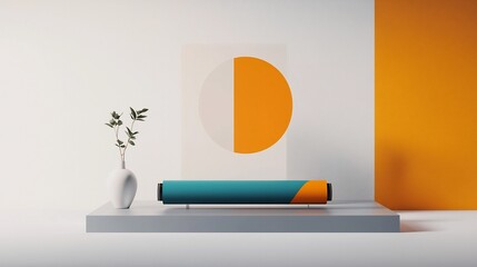 Poster - Vibrant and modern roll up mockup featuring abstract geometric shapes in a striking color gradient on a sleek metallic base  This dynamic design template is perfect for branding marketing