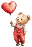 PNG Bear holding a heart illustration balloon red.