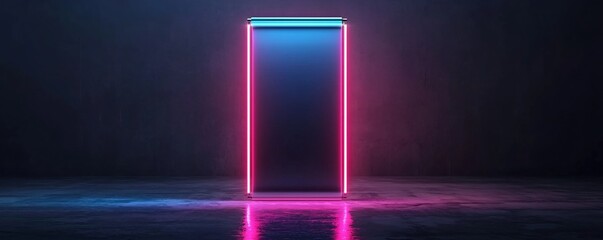 Poster - Mesmerizing futuristic neon roll up banner design featuring glowing luminescent elements against a dark atmospheric backdrop  This striking contemporary graphic showcases a dynamic