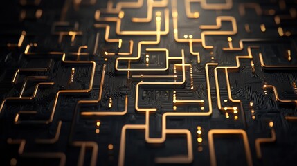 Poster - Abstract Visual Representation of Fintech Ecosystem with Interlocked Gold Elements