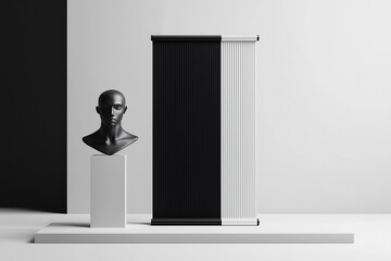 Poster - sleek and sophisticated monochromatic roll up banner design with sharp geometric patterns and bold c