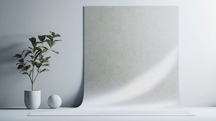 Poster - minimalist grayscale abstract shapes roll up mockup displayed on a textured canvas background clean 