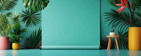 Poster - Striking and Vibrant Tropical Roll Up Banner Design Featuring Bright Summer Inspired Colors Lush Botanical Patterns and a Dynamic Eye Catching Aesthetic Perfect for Promotional Events Festivals