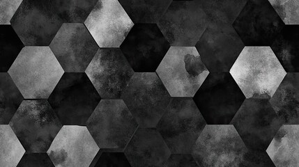 Poster - Abstract Hexagonal Pattern in Shades of Gray and Black