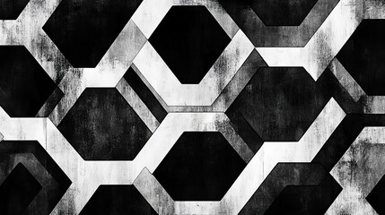 Poster - Abstract Black and White Geometric Hexagon Pattern
