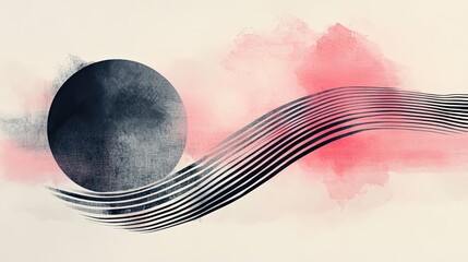 Poster - Abstract Watercolor Painting with Circle and Lines