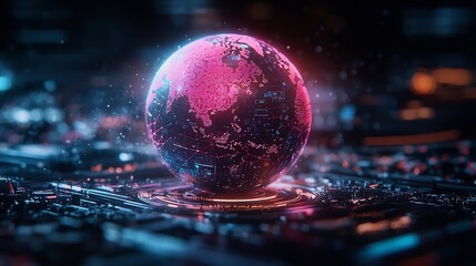 Poster - Holographic Globe Surrounded by Fintech Symbols and Network Visuals   Futuristic Digital Showcasing Financial Technology Concepts and Interconnected Data