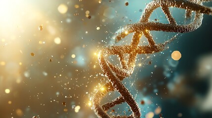 Poster - Glowing DNA Strand Connected to Digital Network Nodes with Soft Gradient Background and Copy Space  Conceptual Representing the Intersection of Science Technology and Innovation
