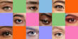 © master1305 - Creative collage made with human eyes of different people, men and women of diverse nationality, with colorful blank spaces. Concept of human emotions, race, equality, rights, diversity