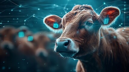 Poster - a photograph of animals wearing tracking devices connected to a digital monitoring network visualize