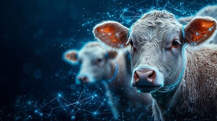 Poster - photograph of animals wearing tracking devices connected to a digital monitoring network visualized 