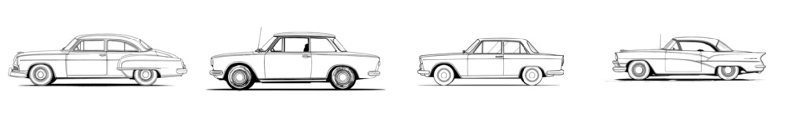 Fototapete - A monochrome illustration of a sedan car in modern line art style, hand-drawn.