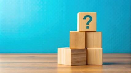 Poster - A Stack of Wooden Blocks with a Question Mark on Top, Representing Uncertainty and Potential Solutions