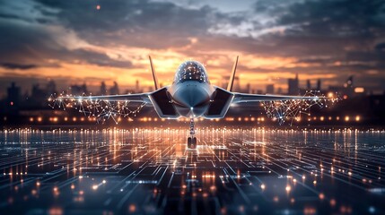 Poster - sleek and powerful fighter jet equipped with state of the art communication systems represented by g