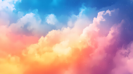 Wall Mural - Abstract iridescent cloudscape with vibrant, swirling hues of blue, pink, and orange. Opalescent. Illustration