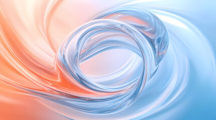 Poster - Abstract iridescent liquid swirl on a light blue and peach background. Opalescent. Illustration