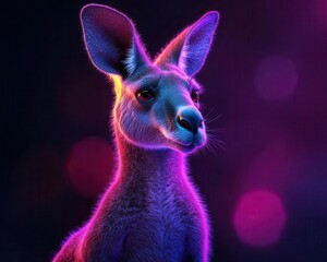 Wall Mural - Kangaroo standing upright with vibrant lighting, dynamic energy, soft glow