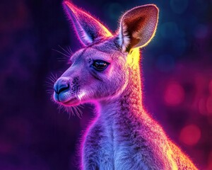 Wall Mural - Kangaroo standing upright with vibrant lighting, dynamic energy, soft glow